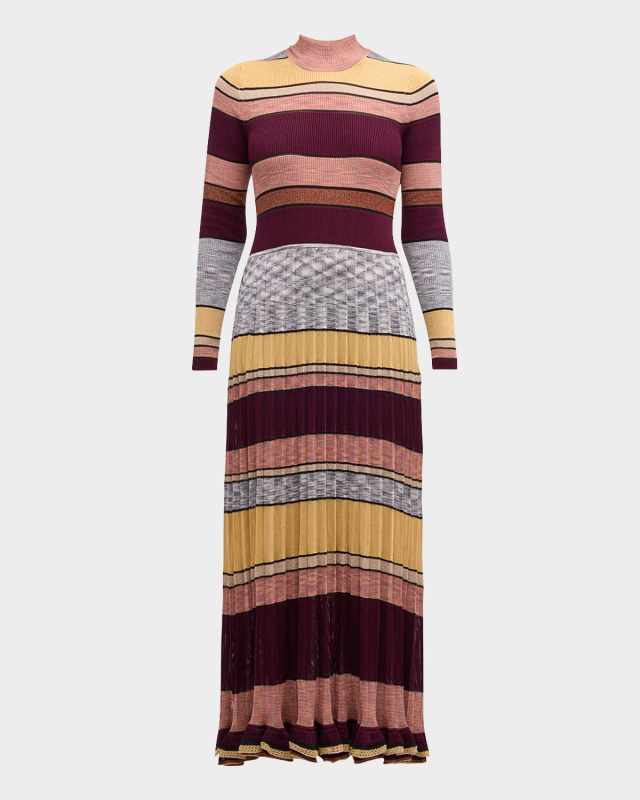Evangeline Striped Mock-Neck Knit Maxi Dress